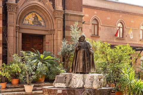 Pope John XXIII in front of the Basilica of St Anthony Sent Antuan Kilisesi in Beyoglu, Istanbul,