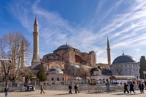 Today's Hagia Sophia mosque or Church of St Sophia, former Byzantine church and museum in Istanbul,