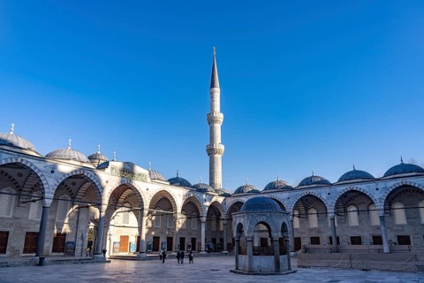 Inner courtyard of the Blue Mosque or Sultan Ahmed Mosque in Istanbul, Turkey