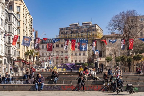 Stairs in Sishane Park and Sishane Metro Station, Istanbul, Turkey