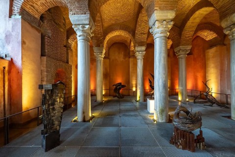 Art exhibition in the cistern in Gülhane Park in Istanbul, Turkey
