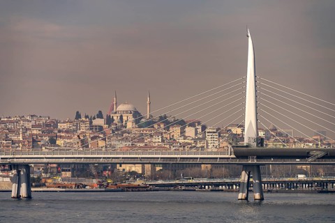The metro bridge over the Golden Horn in Istanbul, Turkey