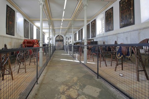 Carriages in the Marstallmuseum, interior view, Marstall, Hohenzollern Palace, Sigmaringen, Swabian