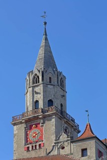 Roman tower with clock from Hohenzollern Castle, Sigmaringen Castle, Swabian Alb,