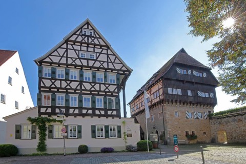 Former equestrian centre and today's youth hostel and medieval Zollern Castle backlit, Castle,
