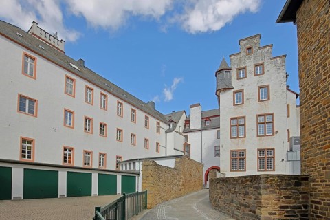 Back of the town hall with stepped gable, Fibergasse, Bad Münstereifel, Ahrgebirge, Eifel, North