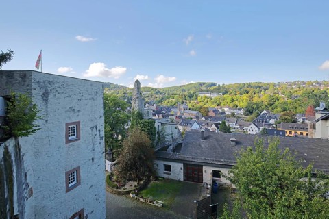 View of the townscape from the castle, Bad Münstereifel, Ahrgebirge, Eifel, North Rhine-Westphalia,