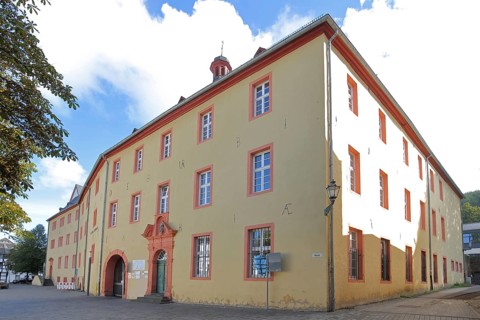 Yellow St Michael Grammar School, building, Bad Münstereifel, Ahrgebirge, Eifel, North
