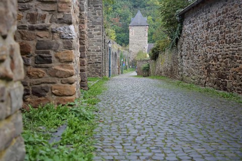 Historic town wall with Werther Tor, town tower, town gate, Wallgasse, town fortification,
