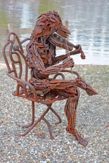 Sculpture The Concert by Günther Fahrner, rusty metal sculpture, sheet metal, modern art, bizarre