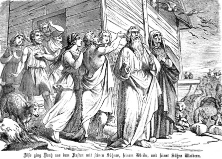 First Book of Moses, Chapter 9, Genesis, after the Flood Noah leaves the ark with his sons and