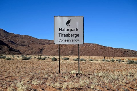 Tirasberge nature park Park sign near Farm Namtib on the D707, Tirasberge, Karas Region, Namibia