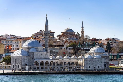The Shemsi Ahmet Pasha Mosque and the Rumi Mehmet Pasha Mosque on the Bosphorus in Üsküdar,