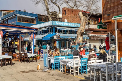 Fish restaurants in Anadolu Kavagi on the Bosphorus near Istanbul, Turkey