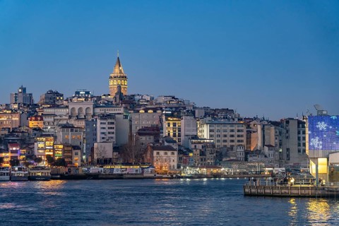 Beyoglu and the Galata Tower at dusk, Istanbul, Turkey