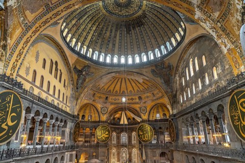 Domes in the interior of today's Hagia Sophia mosque or Church of St Sophia, former Byzantine