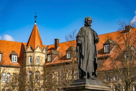 Justus Möser monument on the Große Domsfreiheit in Osnabrück, Lower Saxony, Germany