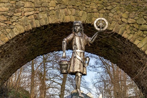 Krodo the mascot at the ruins of Harzburg Castle in Bad Harzburg, Lower Saxony, Germany