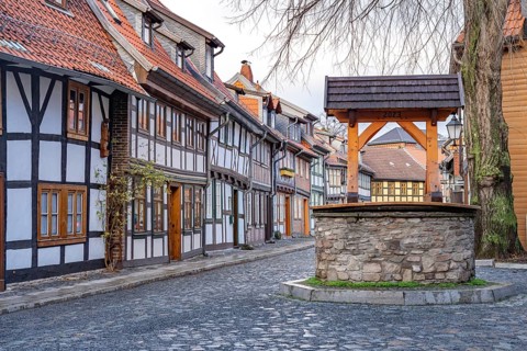 Half-timbered houses in the old town centre of Wernigerode, Saxony-Anhalt, Germany