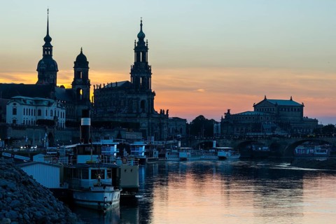 Old Town of Dresden at sunset, Cathedral Sanctissimae Trinita, Court of Appeal, Residential Palace,