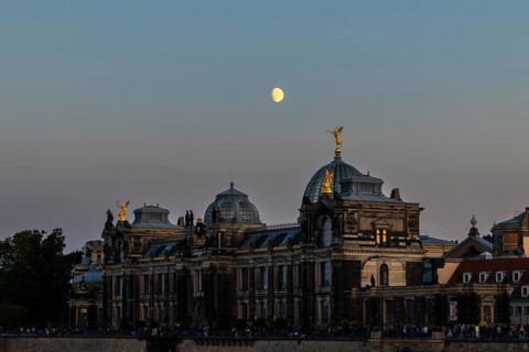 Art academy at dusk with moon, Dresden, Saxony, Germany