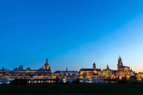 Old town skyline with Brühl's Terraces, Sanctissimae Trinitatis Cathedral, Court of Appeal, Royal