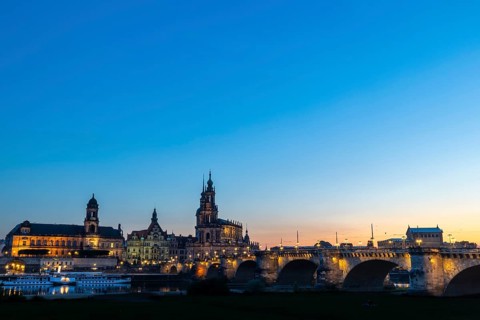 Old town skyline with Brühl's Terraces, Sanctissimae Trinitatis Cathedral, Court of Appeal, Royal