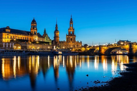 Old town skyline with Brühl's Terraces, Sanctissimae Trinitatis Cathedral, Residential Palace,