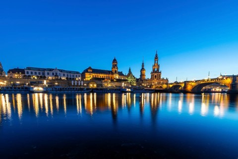 Old town skyline with Brühl's Terraces, Kunstakademie, Church of Our Lady, Higher Regional Court,