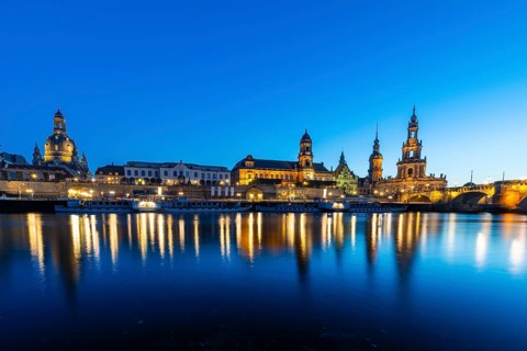 Old town skyline with Brühl's Terraces, Church of Our Lady, Cathedral Sanctissimae Trinitatis,