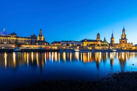 Old town skyline with Brühl's Terraces, Kunstakdeimie, Church of Our Lady, Cathedral Sanctissimae