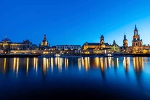 Old town skyline with Brühl's Terraces, Church of Our Lady, Academy of Fine Arts, Cathedral