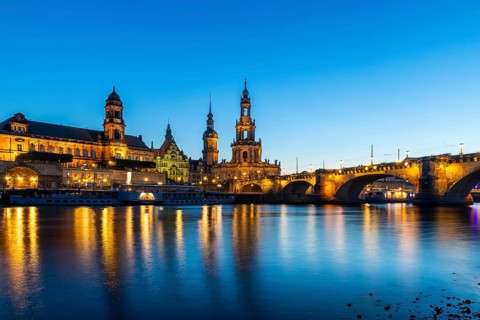 Old town skyline with Brühl's Terraces, Cathedral Sanctissimae Trinitatis, Court of Appeal,