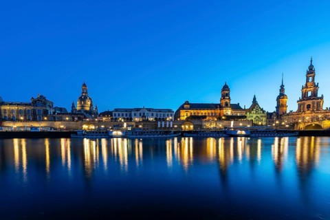 Old town skyline with Brühl's Terraces, Church of Our Lady, Academy of Fine Arts, Cathedral