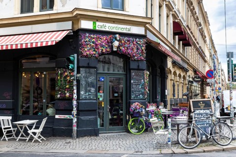 Entrance area of the Cafe Continental in the trendy Neustadt neighbourhood, Dresden, Saxony,