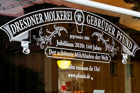 Shop window at the Pfunds dairy, Neustadt, Dresden, Saxony, Germany