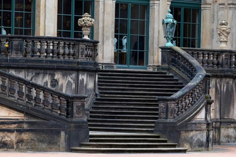 Massive stone staircase in the inner courtyard of the Residenzschloss, Old Town, Dresden, Saxony,