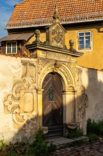 Wooden door, Museum Jahnaischer Hof, Old Town, Meissen, Saxony, Germany
