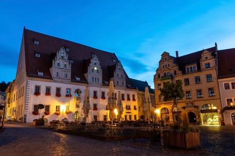Market Square, Town Hall, Blue Hour, Old Town, Meissen, Saxony, Germany