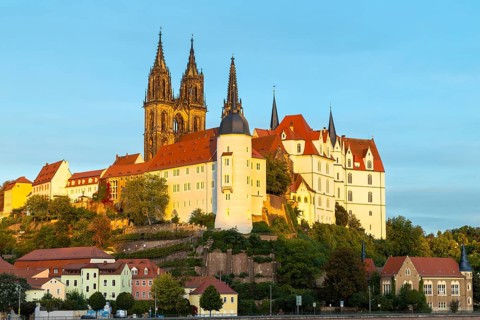 View of Albretsburg Castle and Meissen Cathedral, St. Johannis and St. Donatus, Old Town, Meissen,