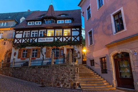 Vincenz Richter Wine House, Houses, Blue Hour, Old Town, Meissen, Saxony, Germany