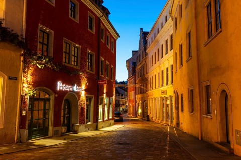 Marktgasse, Houses, Blue Hour, Old Town, Meissen, Saxony, Germany