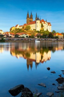 View of Albretsburg Castle and Meissen Cathedral, St. Johannis and St. Donatus, Reflection in the
