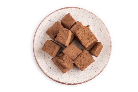 Chocolate marshmallow isolated on white background. top view, flat lay, close up