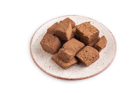 Chocolate marshmallow isolated on white background. side view, close up