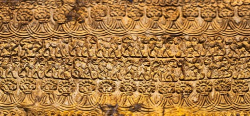 Antique gold relief depicting lions, British Museum, London, London region, England, Great Britain