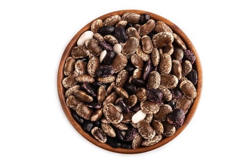 Wooden bowl with Kidney beans isolated on white background, top view, flat lay, close up,