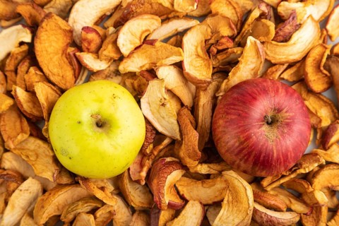 Dried Apples, texture, Top view, close up, flat lay. healthy food, minimalism. sweet