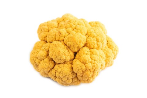 Yellow Cauliflower isolated on white background. Side view, copy space. healthy food, vegetable,