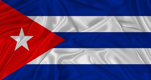 Flag of Cuba with cloth texture. Close up of Cuba flag waving